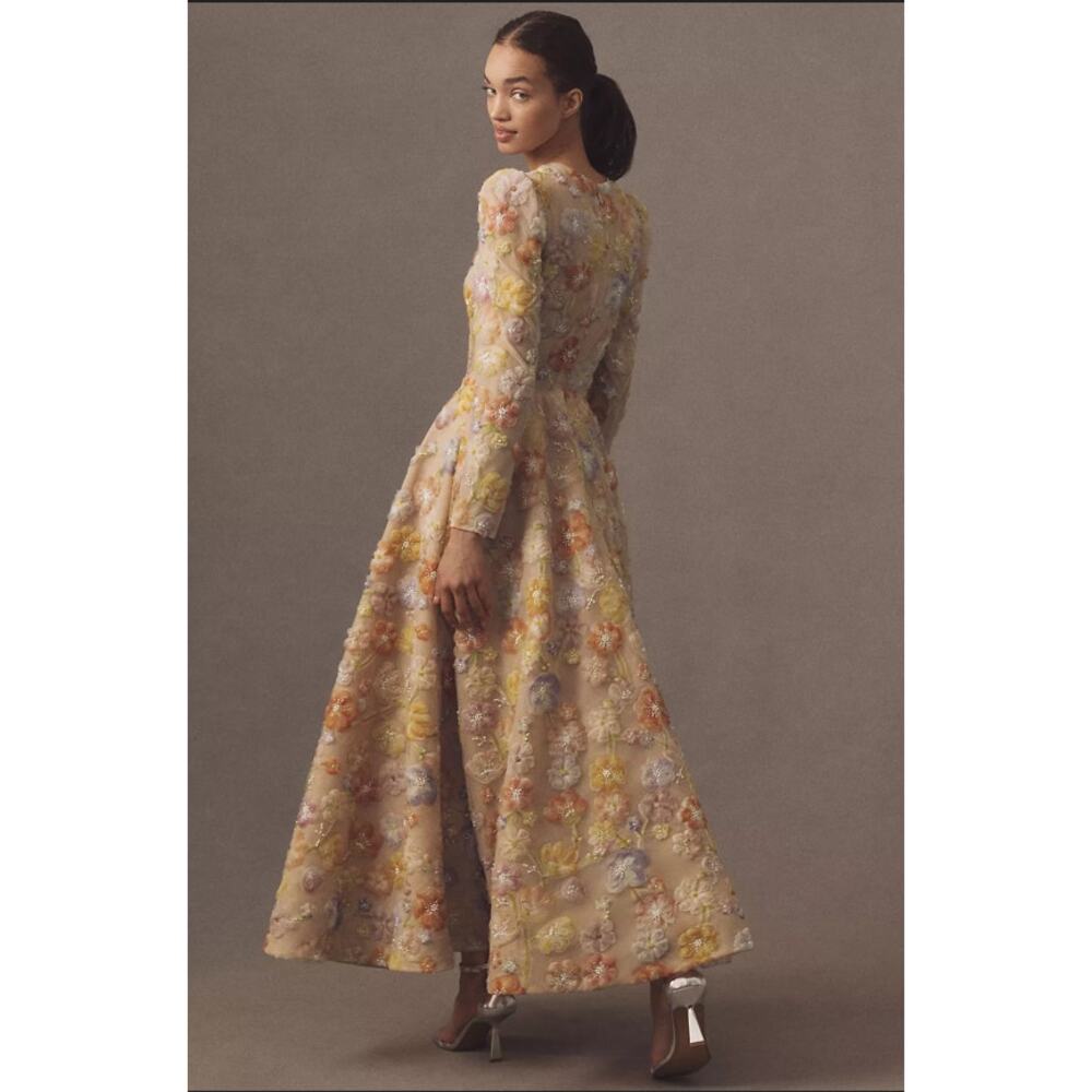 NEW NWT Anthropologie Helsi Tessa Long-Sleeve Appliqué Sunset Yellow Dress S - Picture 3 of 11